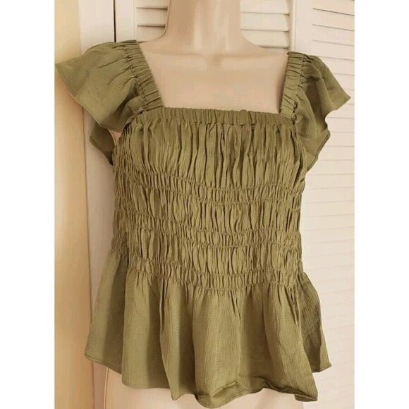 NWT $175 TED BAKER LONDON ALOVIA SMOCKED TOP LACE UP BACK MID-GREEN TOP SZ 2/US6 - Picture 4 of 12